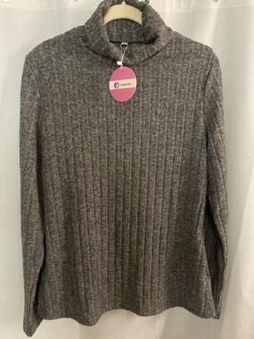 NWT Ribbed heather gray cowl turtleneck top sweater sz L OAKGARDEN